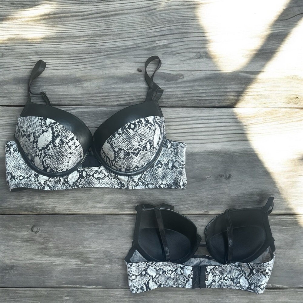 Black & Gray Snake Print Women's Bra & Mesh See Through Sexy Overthrow